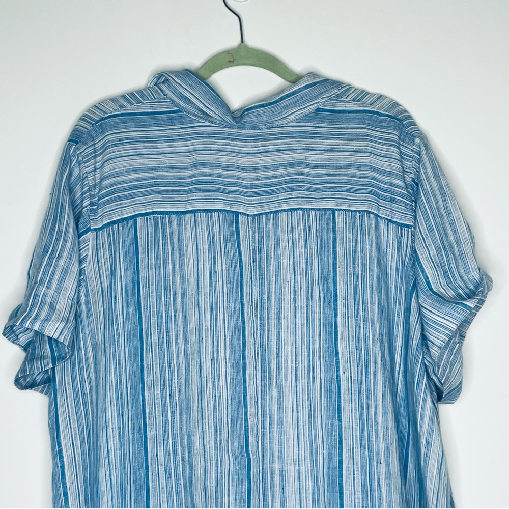 Tahari Plus 100% Linen Collar Shirt Dress Light Blue stripe button up 2X pockets - Picture 8 of 16